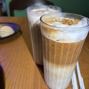 Concha's Cafe - Dulce de leche in the back. Honey vanilla iced latte in the front - Breakfast & Brunch Near Me - Montebello, California