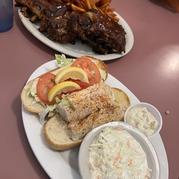 JJ's Restaurant - Baked cod with coleslaw Full rack of ribs with sweet potato fries - American Near Me - O'Fallon, Missouri