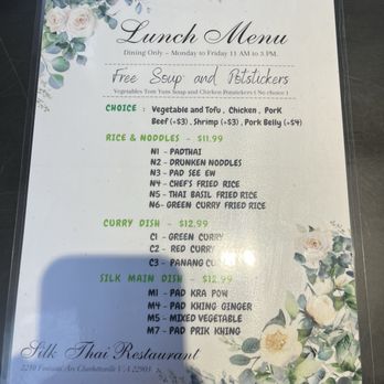 Silk Thai Restaurant - Lunch menu - Thai Near Me - Charlottesville, Virginia
