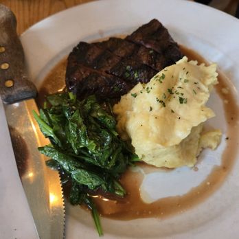 Kennebec Cafe - Sirloin with mashed potatoes and sautéed spinach - Mediterranean Near Me - Hesperus, Colorado Kennebec Cafe - Sirloin with mashed potatoes and sautéed spinach - Mediterranean Near Me - Hesperus, Colorado