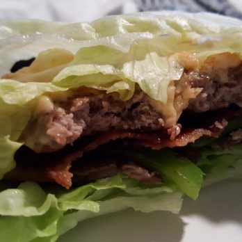 Five Guys - Little bacon cheeseburger with grilled mushrooms and peppers in lettuce wrap - Burgers Near Me - San Diego, California Five Guys - Little bacon cheeseburger with grilled mushrooms and peppers in lettuce wrap - Burgers Near Me - San Diego, California