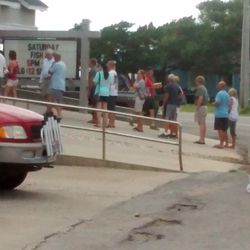 Hatteras Village Fish Fry - Line for Fish Fry, Moved pretty fast.15 mins.