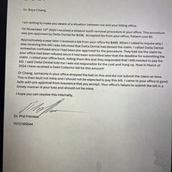 Brookings Dental Arts/ Brice Chang, DDS - letter sent to Brookings dental arts
