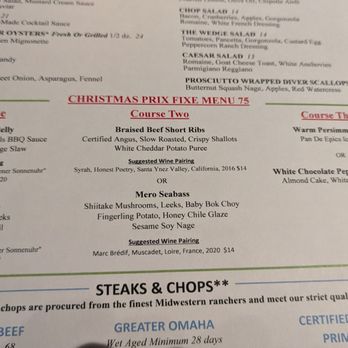 The Willows - Christmas Prix Fixe Menu.  Notes $75 here but we were charged $90. - Seafood Near Me - Santa Ynez, California