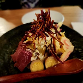 Zigu - Sweet potato salad. The quail eggs and pipikaula make it outstanding! - Seafood Near Me - Honolulu, Hawaii