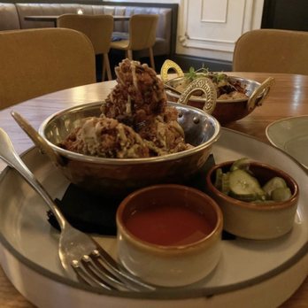 Byblos - The Middle Eastern Fried Chicken is made with tahini, za'atar, and red chug. - Mediterranean Near Me - Toronto, Ontario Byblos - The Middle Eastern Fried Chicken is made with tahini, za'atar, and red chug. - Mediterranean Near Me - Toronto, Ontario