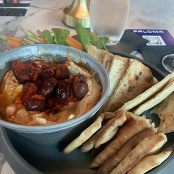 Paloma - Hummus and olives. Way to many olives! - Bars Near Me - Greenville, South Carolina