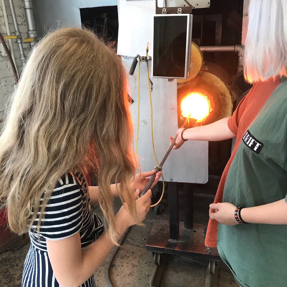 Glass blowing lesson. Glass blowing lesson.