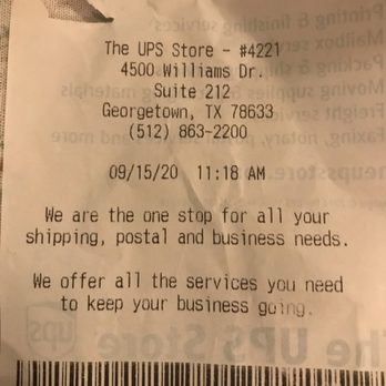 The UPS Store - Here's the receipt.  Do the right thing and refund it. - Shipping Centers Near Me - Georgetown, Texas