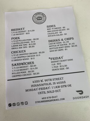 Menu photo 4 5 Thumbs BBQ Indianapolis, IN