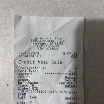 Lavish Nails Salon - PROOF THEY VOIDED MY SALE!! And after a bad review they charged me out of spite. - Nail Salons Near Me - Martinez, California