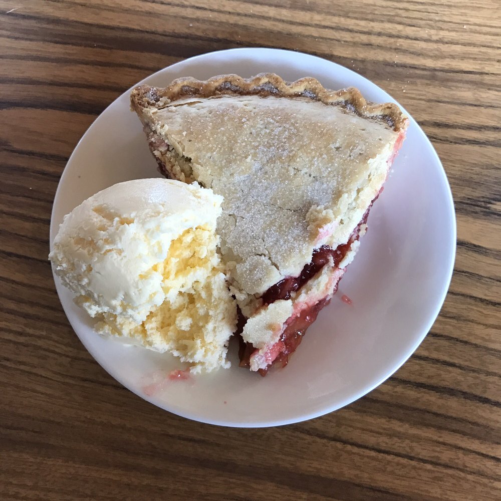 Little Oscar's Restaurant - Strawberry Rhubarb pie a la mode- with a sugar cookie-like crust! - American Near Me - Hampton, Minnesota Little Oscar's Restaurant - Strawberry Rhubarb pie a la mode- with a sugar cookie-like crust! - American Near Me - Hampton, Minnesota