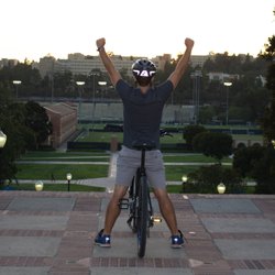 LA Fly Rides - At the Janss Steps, UCLA campus.  Conquering hero stance.