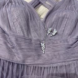 A Change of a Dress - Lavender tulle lace up back dress and floral earring and necklace set.