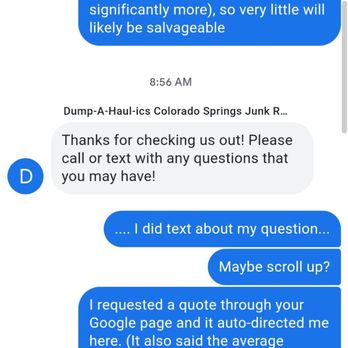 Dump-A-Haul-ics - The response to my quote request and my confusion - Junk Removal & Hauling Near Me