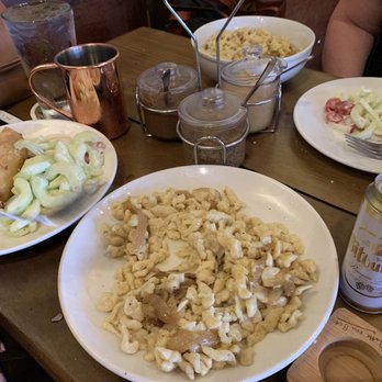 Der Biergarten - Noodles and onions, cucumber salad and Reuben rolls! - German Near Me - Atlanta, Georgia
