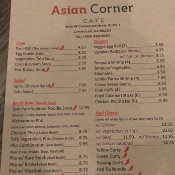 Asian Corner Cafe - Menu 1 - Asian Fusion Near Me - Chandler, Arizona