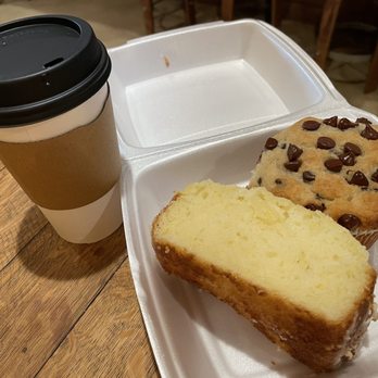 Chai Coffee Co - 16 oz. drip coffee ($4.25), Lemon Loaf ($5.50) & Chocolate Chip Muffin ($5). - Coffee & Tea Near Me - Yucaipa, California Chai Coffee Co - 16 oz. drip coffee ($4.25), Lemon Loaf ($5.50) & Chocolate Chip Muffin ($5). - Coffee & Tea Near Me - Yucaipa, California