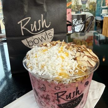 Rush Bowls - The Glow fantastic rambunctious flavors of cherries coconut topped off with granola - Juice Bars & Smoothies Near Me - Lodi, New Jersey