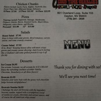 Good Time Charlie's - Menu page 1 - Italian Near Me - Dayton, Nevada
