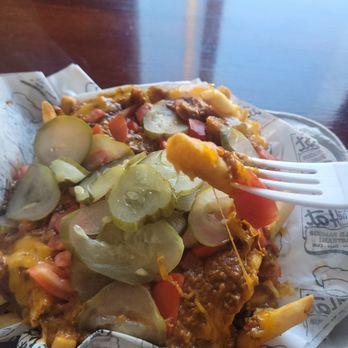The Hat - chilli fries w cheese & tomatoes + pickles - Sandwiches Near Me - Monterey Park, California The Hat - chilli fries w cheese & tomatoes + pickles - Sandwiches Near Me - Monterey Park, California