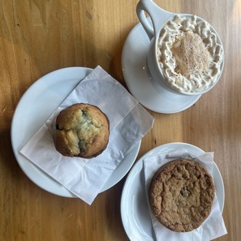 Temple Coffee - Ginger snap latte , a Chocolate Chip Cookie, and a Creme Fraiche Blueberry Muffin - Coffee & Tea Near Me - Sacramento, California Temple Coffee - Ginger snap latte , a Chocolate Chip Cookie, and a Creme Fraiche Blueberry Muffin - Coffee & Tea Near Me - Sacramento, California