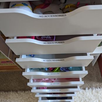 The Structured Space - Labeled and organized drawers for American Girl Doll accessories. - Home Organization Near Me The Structured Space - Labeled and organized drawers for American Girl Doll accessories. - Home Organization Near Me