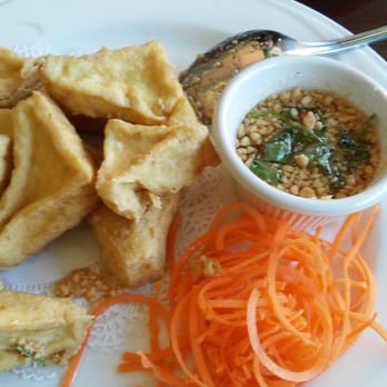 Amina Thai - Tofu Tod. crispy fried tofu. Taste good with the dressing! - Thai Near Me - Silver Spring, Maryland