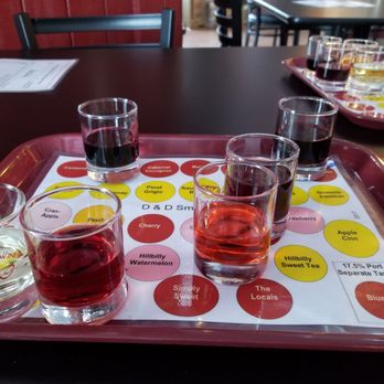 D & D Smith Winery - With sample glasses placed on that wine's name on the tray, it was easy to know exactly which wine was which. What an ingenious idea! - Wine Tasting Room Near Me - Norwalk, Ohio