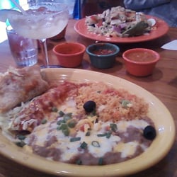 Beef taco, Cheese enchilada, Beans Rice and a Margarita