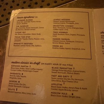 Swan Bar - Menu - Bars Near Me - San Diego, California