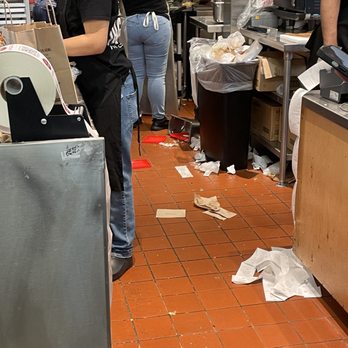 Chipotle Mexican Grill - Trash overflowing in the kitchen - Fast Food Near Me - Woburn, Massachusetts