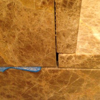 Marjan Stone - The cut on the bottom piece has a grout line 3 times the size it should be. - Countertop Installation Near Me - Spring Valley, California Marjan Stone - The cut on the bottom piece has a grout line 3 times the size it should be. - Countertop Installation Near Me - Spring Valley, California