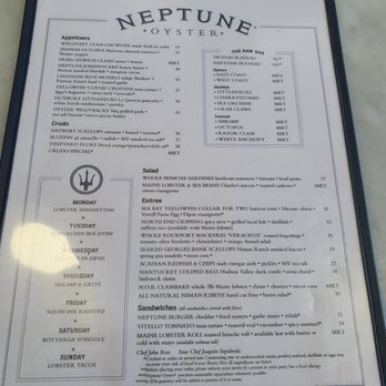 Neptune Oyster - Menu - Seafood Near Me - Boston, Massachusetts