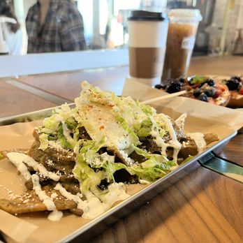 Deseo Coffee Shack - Chilaquiles with Green Chile Sauce and Primavera Bagel - Coffee & Tea Near Me - Phoenix, Arizona Deseo Coffee Shack - Chilaquiles with Green Chile Sauce and Primavera Bagel - Coffee & Tea Near Me - Phoenix, Arizona