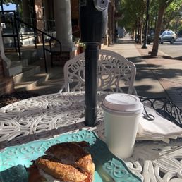 Bex on an everything bagel with a London Fog tea.