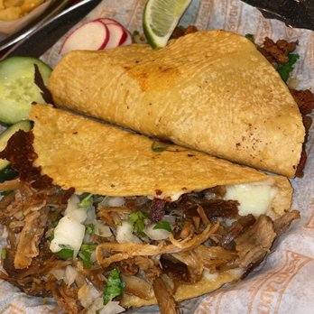 Desvelados - The driest taco of them all, the QUESATACO - Carnitas I put both salsas and lime and it was still bland and DRY - Mexican Near Me - Glendale, California