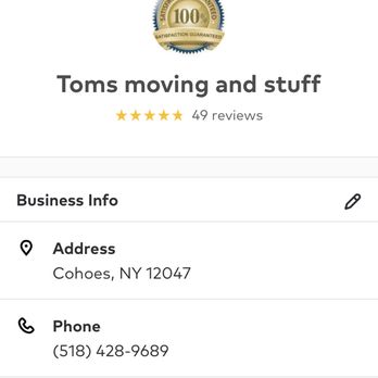 Tom’s Moving and stuff - My reviews from thumbtack another program I use - Movers Near Me - Cohoes, New York