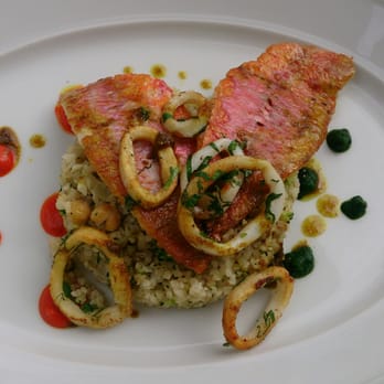 Restaurant Hyatt Regency Nice Palais de la Méditerranée - Rud mullet fillet and squid on a bed of cous cous . - Mediterranean Near Me - Nice, 06