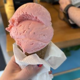 strawberry ice cream in waffle cone strawberry ice cream in waffle cone