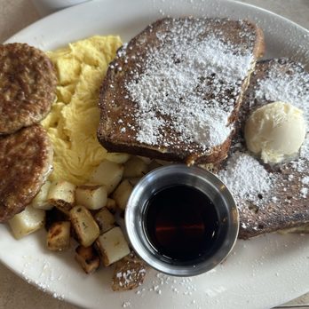 Bread and Butters Eatery - Banana bread French toast, scrambled eggs, sausage - Breakfast & Brunch Near Me - Parker, Colorado Bread and Butters Eatery - Banana bread French toast, scrambled eggs, sausage - Breakfast & Brunch Near Me - Parker, Colorado