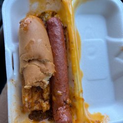 A&W Restaurant - Cheese hot dog disaster. 