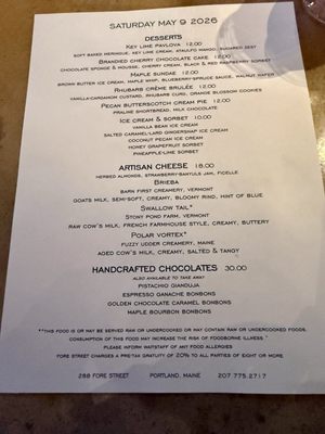 Menu photo 1 Fore Street Portland, ME