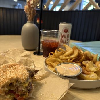 Renegade By Devout Coffee - Full spread - renegade burger, garlic fries and cherry cola. Good flavor , just check for hair - Coffee & Tea Near Me - Fremont, California