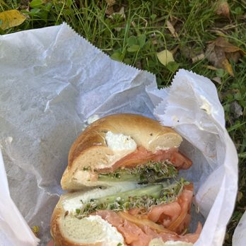 Bagels Etc. - Salmon, capers, red onion, tomato, cucumber, sprouts, and cream cheese on a plain bagel - Bagels Near Me - Washington, DC, District of Columbia