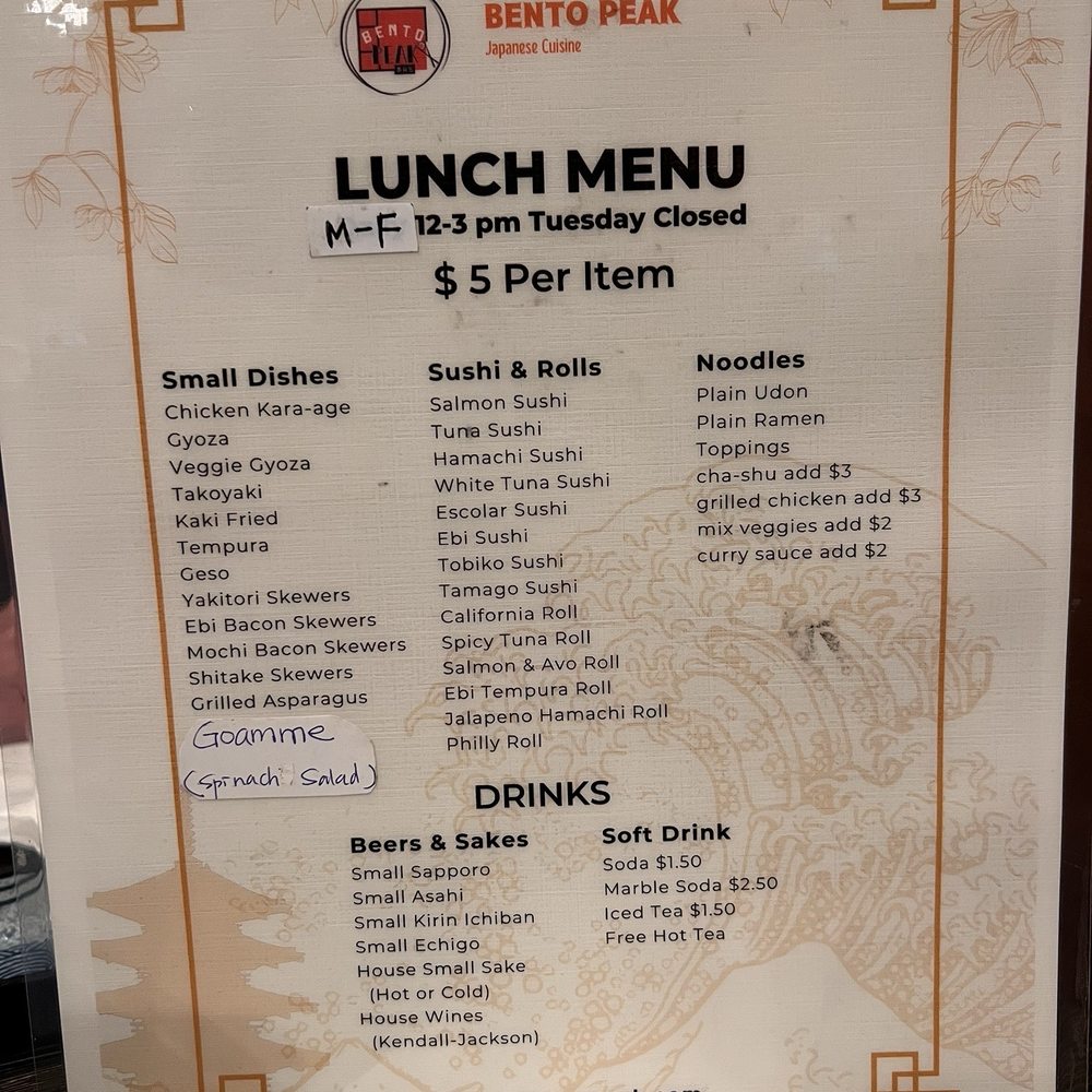 Bento Peak - Lunch menu $5 per item - Japanese Near Me - San Francisco, California Bento Peak - Lunch menu $5 per item - Japanese Near Me - San Francisco, California
