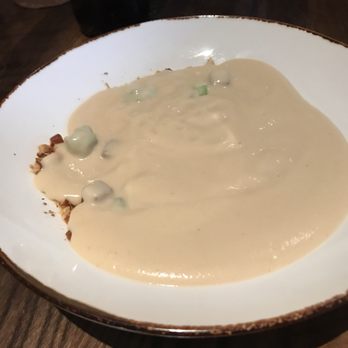 Powder - Cauliflower Gruyere Bisque with chorizo, smoked almonds, and romanesco... - New American Near Me - Park City, Utah Powder - Cauliflower Gruyere Bisque with chorizo, smoked almonds, and romanesco... - New American Near Me - Park City, Utah