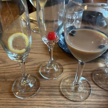 Lockheart - Martini with a twist in a champagne glass, espresso martini in a wine glass, gin in a champagne glass. - Mexican Near Me - Wellesley, Massachusetts