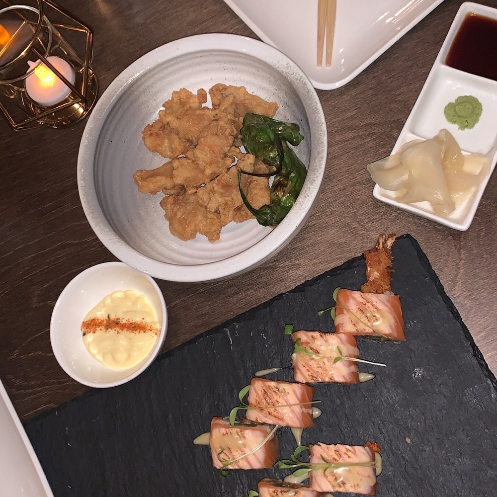 Edoko Omakase - Karaage chicken and salmon and crispy shrimp roll - Sushi Bars Near Me - Irving, Texas Edoko Omakase - Karaage chicken and salmon and crispy shrimp roll - Sushi Bars Near Me - Irving, Texas
