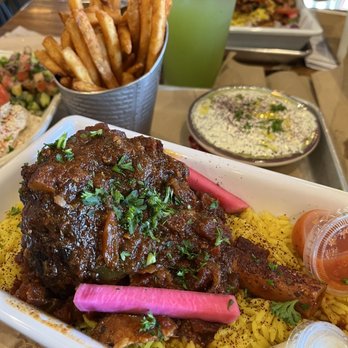 Mazra - 6hr Lamb Shank Plate with Tzatziki Sauce good but salty! - Mediterranean Near Me - San Bruno, California